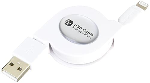 カシムラ USB充電&同期Lightning コンパクト リールケーブル80cm ホワイトApple MFI認証 iPhone /iPod各種対拍卖