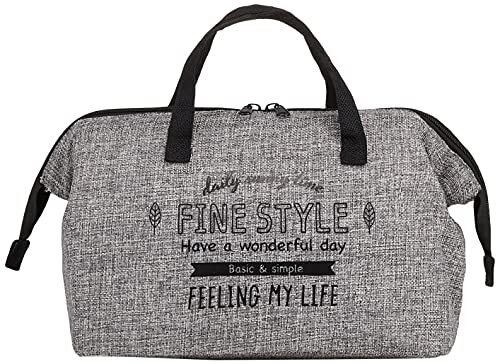 スケーター (skater) 麻風 保冷 がま口 ランチバッグ 大型弁当箱対応ファインスタイル ブラック 幅26×奥行13×高さ19cm KGA拍卖