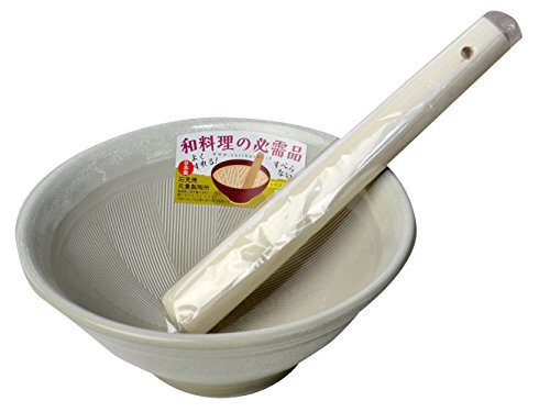 元重製陶所 石見焼 すり鉢 すりこ木 すりばちセット テーブルを傷つけない シリコン 底 7号 (直径22cm・すりこぎ付) 白マット すべり止拍卖