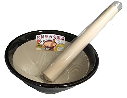 元重製陶所 石見焼 すり鉢 すりこ木 すりばちセット テーブルを傷つけない シリコン 底 5号 (直径15cm・すりこぎ付) 織部 すべり止め付拍卖