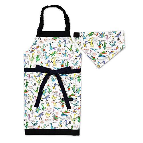 子供用 キッズエプロン 男の子 三角巾 セット 小学生 着脱簡単 100-120 恐竜タウンは大忙し カラフルキャンディスタイル N124464拍卖