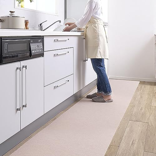 【日本製 撥水 消臭 洗える】サンコー キッチンマット ずれない 台所マット ロング 60×270cm ベージュ おくだけ吸着 KM-79拍卖