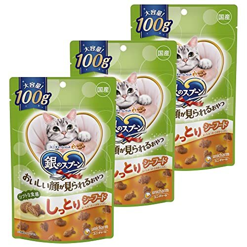 【まとめ買い】銀のスプーン 猫用 おやつ おいしい顔が見られるおやつ しっとりシーフード 100g×3袋 国産 キャットフード ユニチャーム拍卖