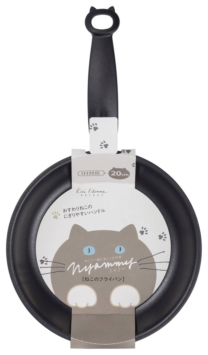 貝印 KAI ねこの フライパン 20cm IH 対応 Nyammy ウォーム グレー DW5662拍卖