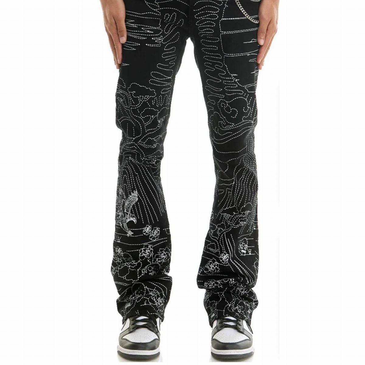 海外限定 【W34/L36】 KDNK ディーケーエヌケー Stacked Skinny Flare Landscape スタックド スキニーフレア 総刺繍 ジーンス (JNS51)拍卖