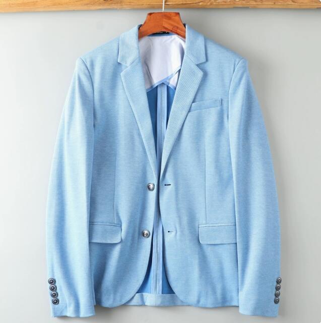 新入荷2XLストレッチ ニットブレザー メンズ ジャージー テーラードジャケット 春夏 スリムフィット スーツ ゴルフジャケット/ブルー拍卖