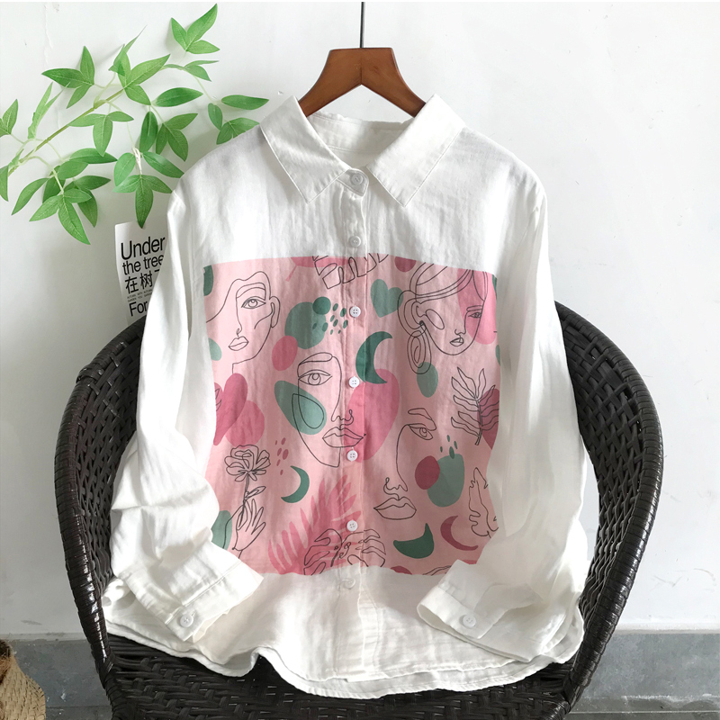 新入荷 プリント柄 フリーサイズ ワイシャツ チュニック トップス ダブルガーゼ 綿100% 大人可愛 お色選択可拍卖