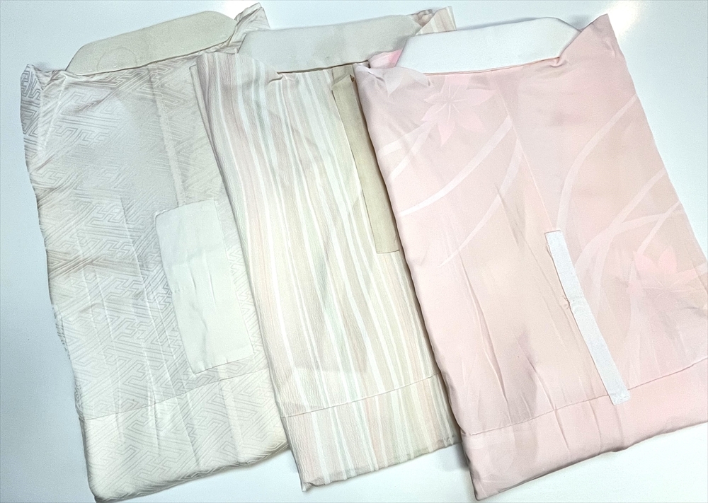 花とら●リサイクル長襦袢 3枚まとめて 正絹 ピンク 白 縞 リメイク 素材 細工用 250516拍卖