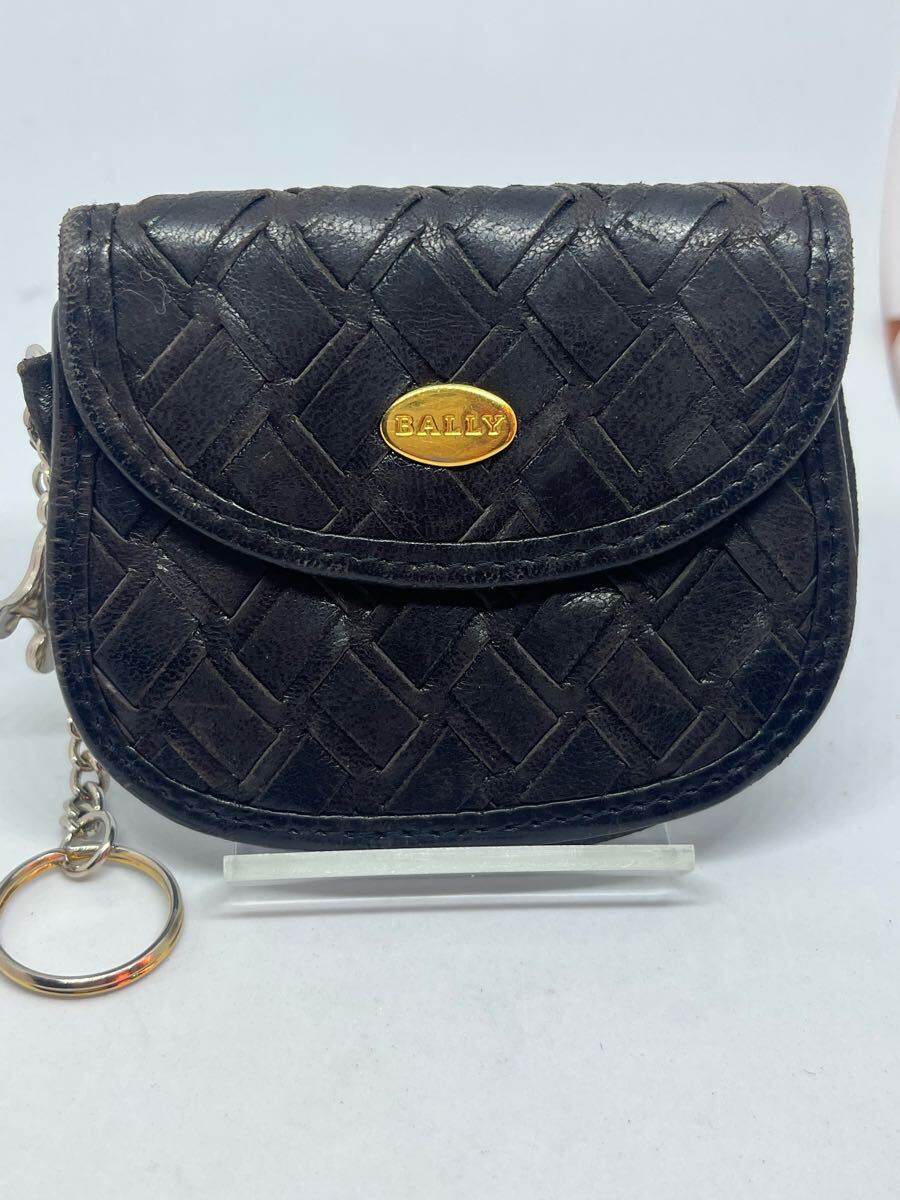 BALLY コインケース 小銭入れ ブラック レザー 編み込み メンズ レディース ブランド バリー ミニウォレット拍卖