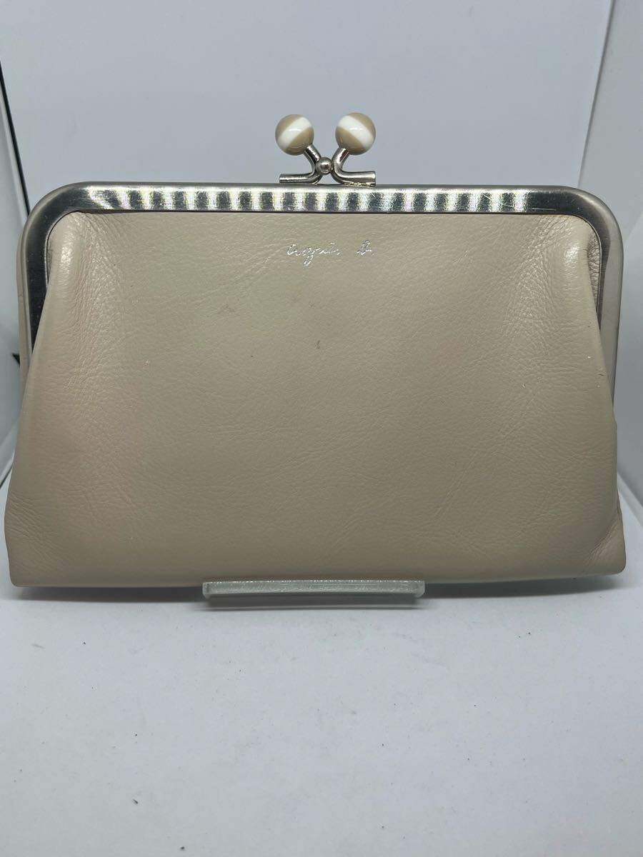 agnes b. 二つ折り財布 ベージュ がま口 レザー ウォレット レディース ブランド アニエスベー 拍卖