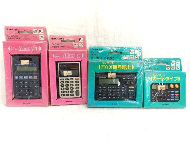 ◆未使用 SHARP シャープ 電卓 計算機 4点 まとめ/電子メモ 手帳 カード タイプ/PA-371X 171-BX/EL-376GX T873X 当時物拍卖