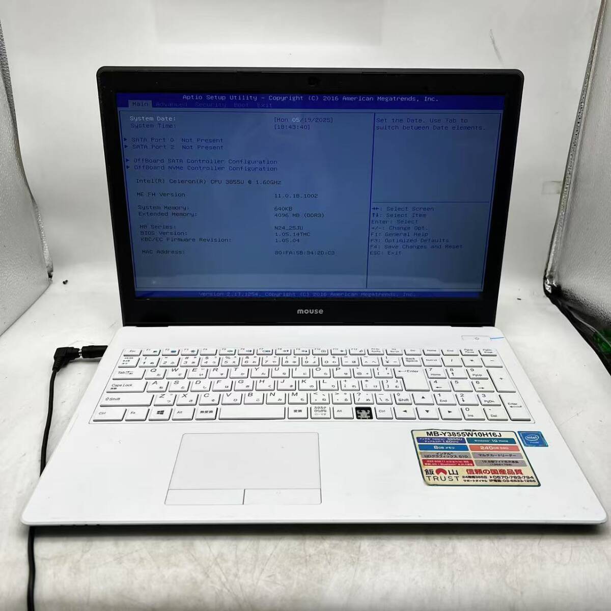 MOUSE/MB-Y3855W10H16J/Celeron 3855u/メモリ 4GB/15.6インチ/拍卖