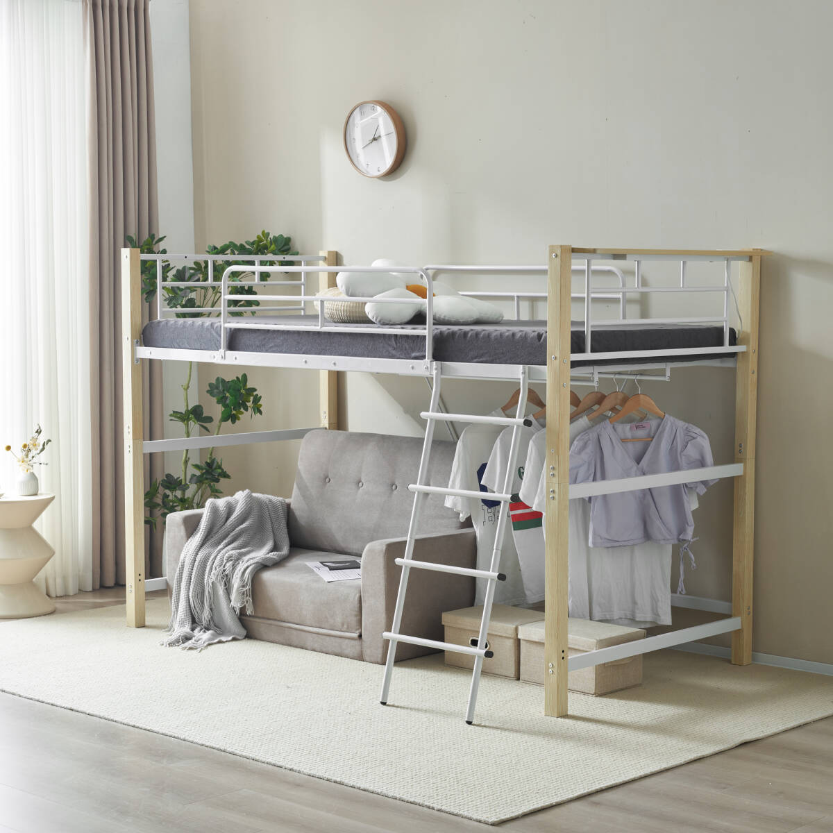 【高さ140cm】ロフトベッド パイプベッド シングル 耐荷重150kg システムベッド ロータイプ ミドルタイプ 棚 収納 北欧風 大人 一人暮らし拍卖