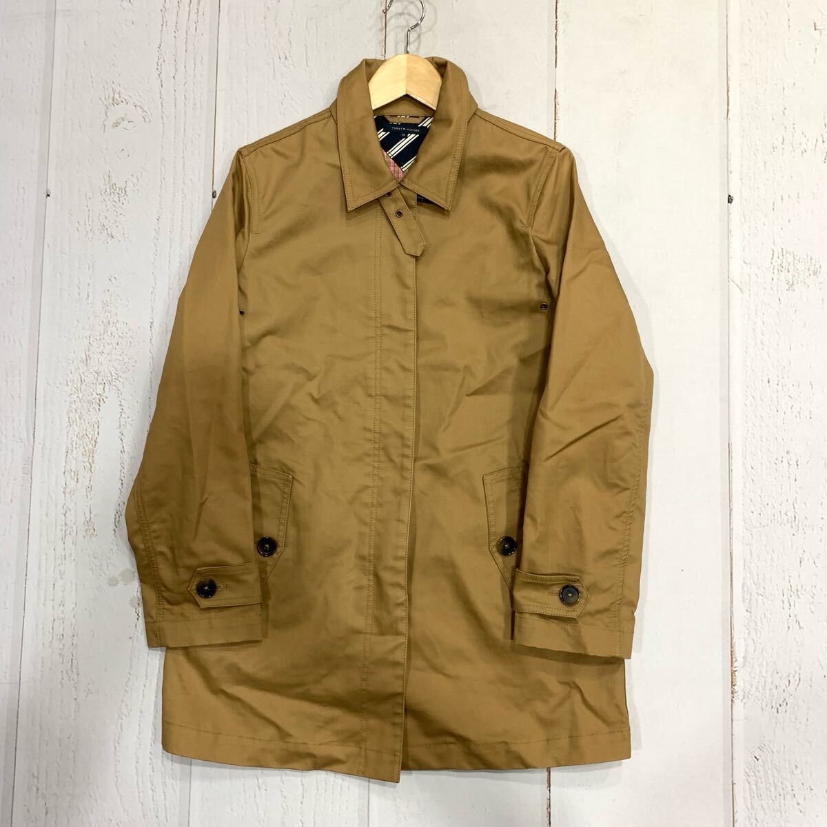 A1 ▼ 人気モデル!! '都会のカジュアルウェア' TOMMY HILFIGER トミーヒルフィガー 比翼仕立て ステンカラーコート size:M アウター拍卖
