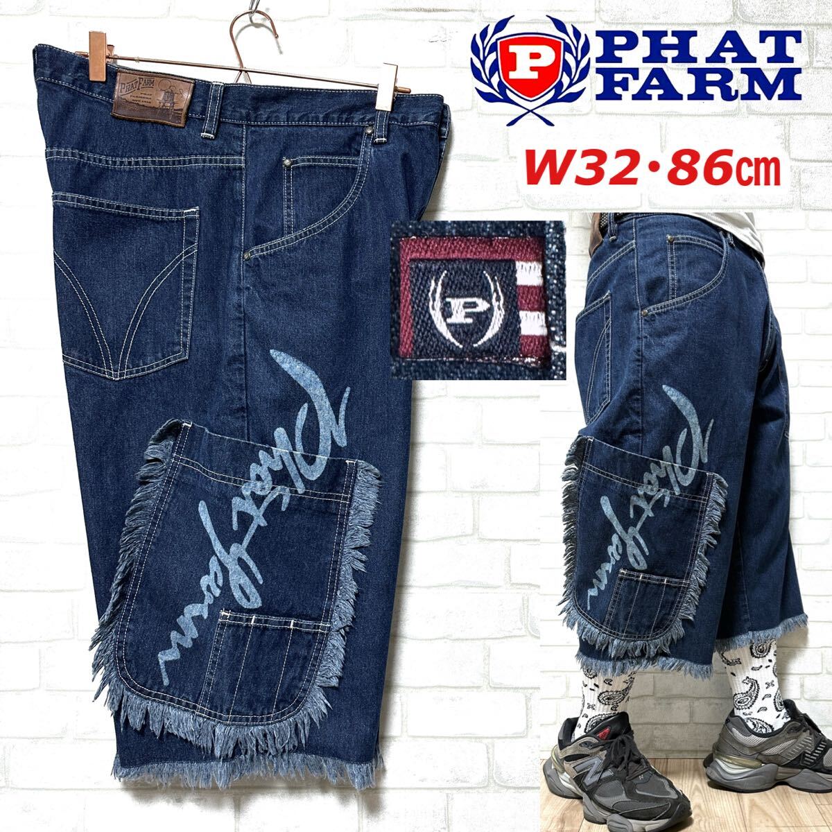 PHAT FARM カットオフ カーゴ バギーショーツ ワイドデニムショーツ拍卖