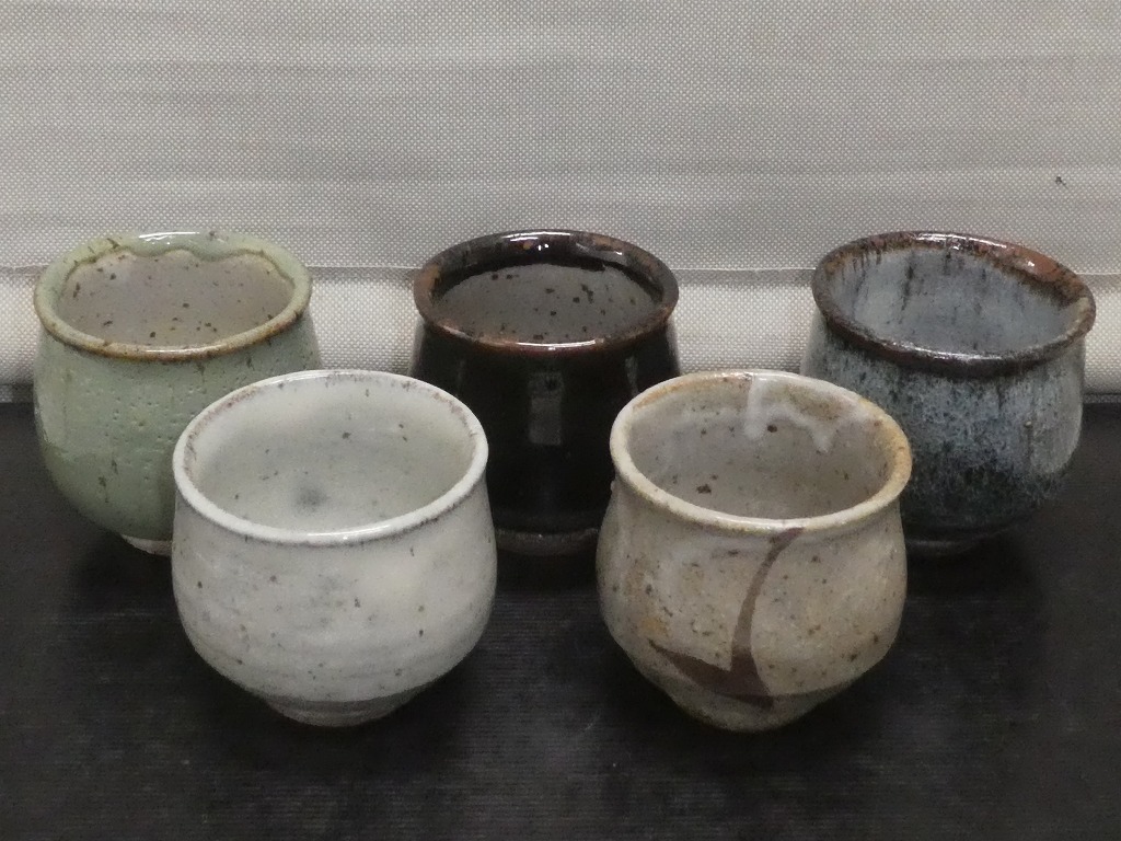●陶器 湯呑 5客揃え セット 唐津焼 他 茶碗 湯飲み 和食器●拍卖