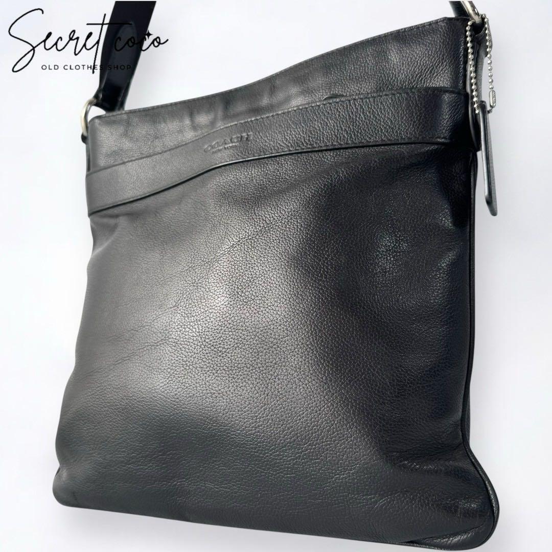 良品 127 COACH コーチ シンプル デイリー カジュアル 無地 レザー 斜めがけ ショルダーバッグ ブランドバッグ かばん 鞄 メンズ ブラック拍卖
