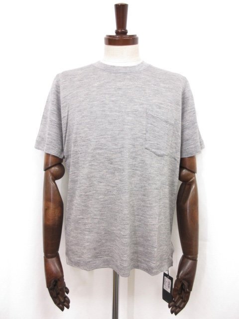 未使用【ザノーネ ZANONE】812430 ZM211 Z4872 定価29700円 ウール100% 半袖カットソー ニットソー (メンズ) size52 グレー◯10ZZN0736◯拍卖