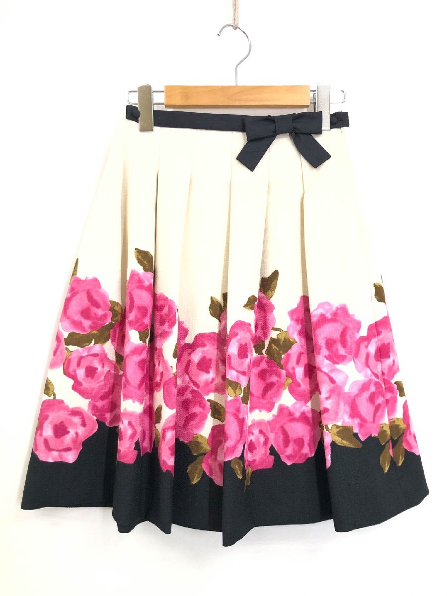 HH未使用【M'S GRACY エムズグレイシー】MA-727550 リボンベルト付 バラプリント柄 フレアスカート (レディース)36 ベージュ系◯17LF3874◯拍卖