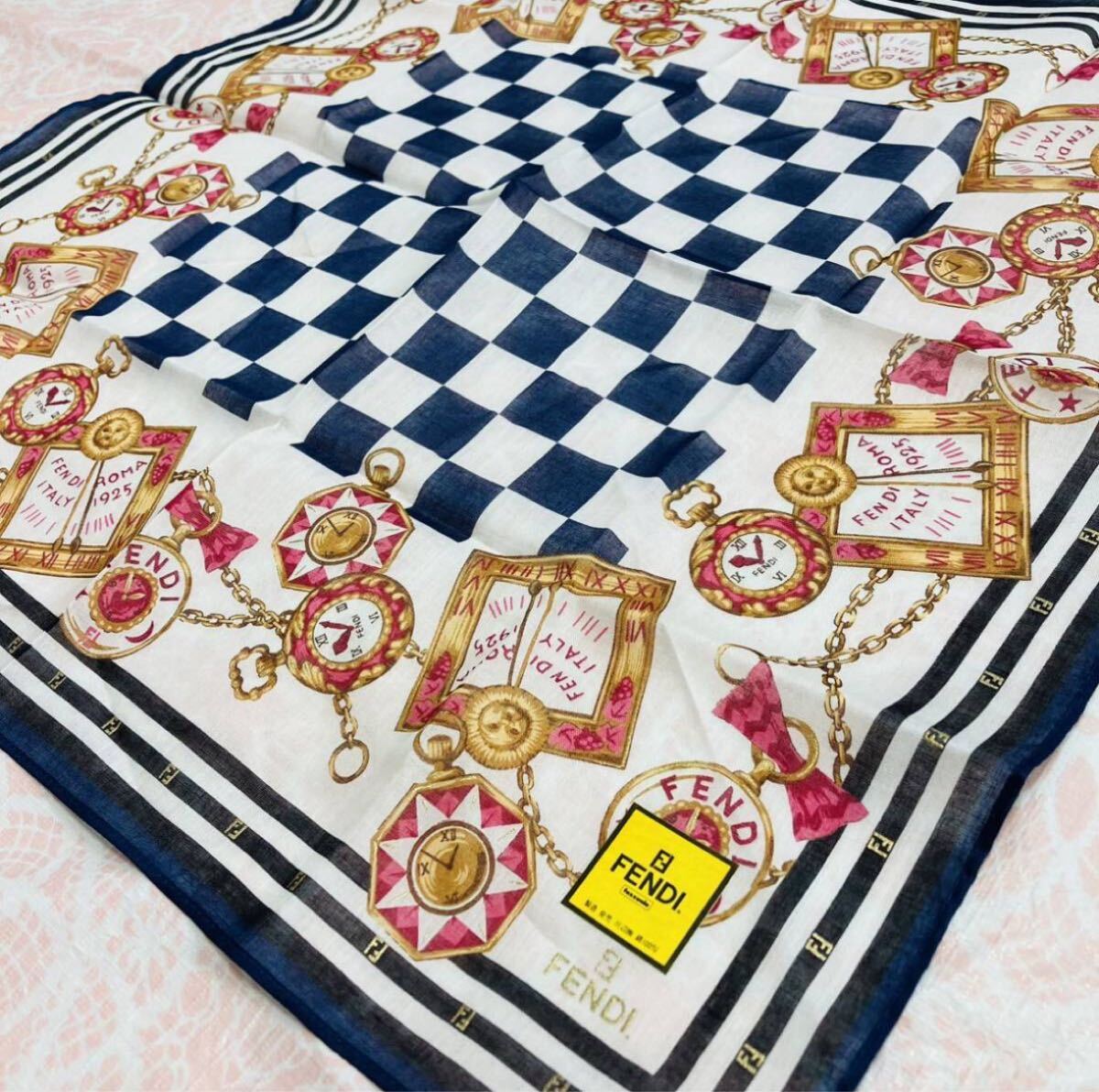【レア】新品/FENDI/大判ハンカチ/正規品/フェンディ/未使用/即決あり/ズッカ柄/匿名発送/スカーフ/綿100%/レディース/チャーム柄/時計/58拍卖