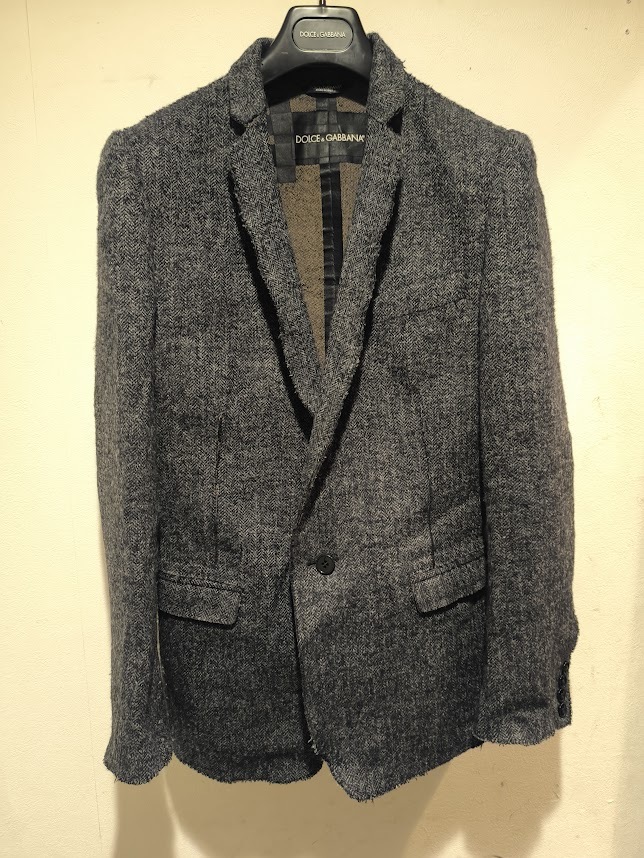 Dolce&Gabbana ツイードジャケット グレー GOLD 44 1つボタン シングル ナローラペル 中古拍卖