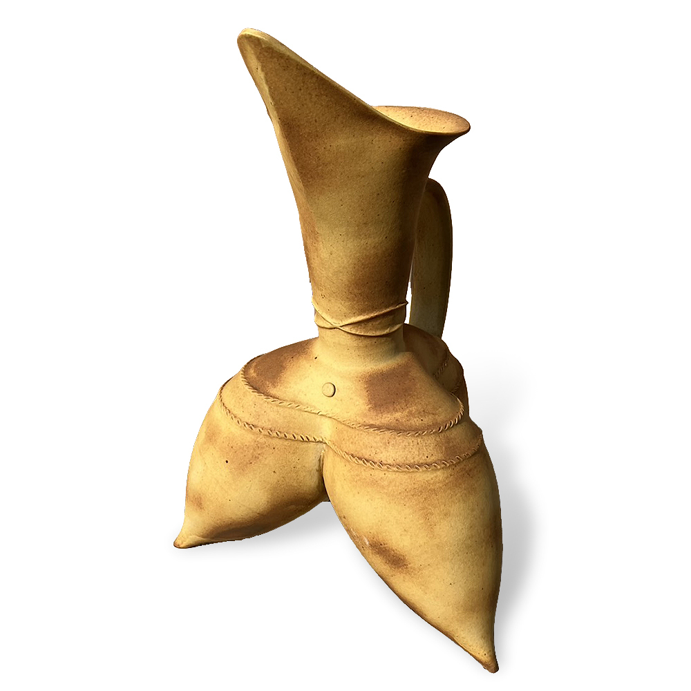 【作家物 陶器製 プリミティブ フラワーベース】検:三足注器土器水差しピッチャー花瓶民族インテリアオブジェ置物拍卖