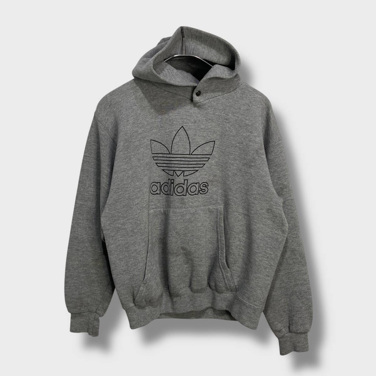 送料無料☆90s00s☆adidas☆トレフォイルロゴスウェットパーカー☆グレー☆キッズL☆E25M拍卖