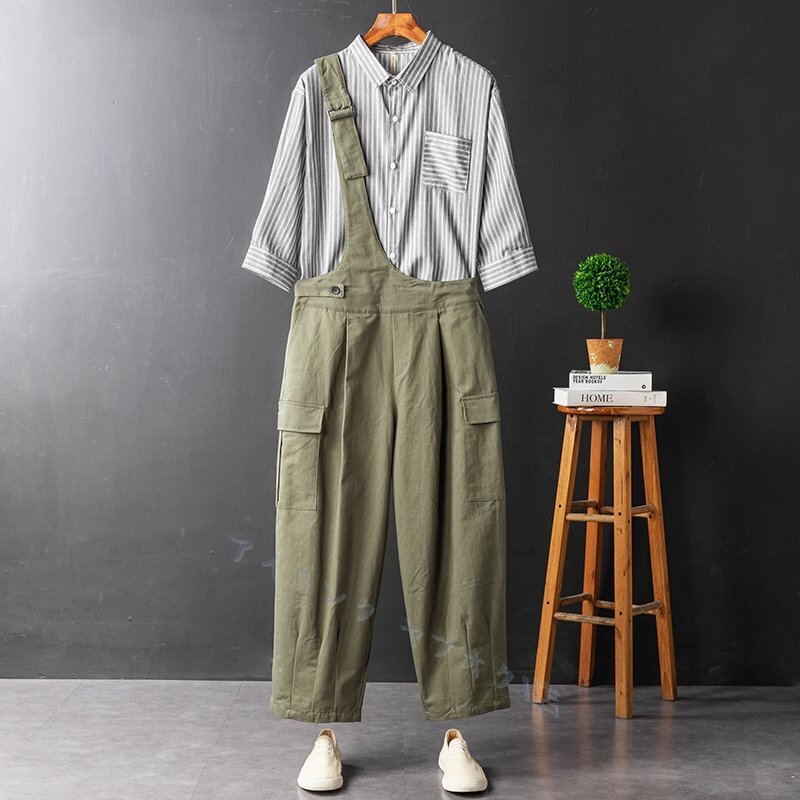 ☆新品レトロ オーバーオール サロペット カジュアル パンツ 男女兼用 カーゴパンツ アメカジ 男前 M~2XL グリーン拍卖