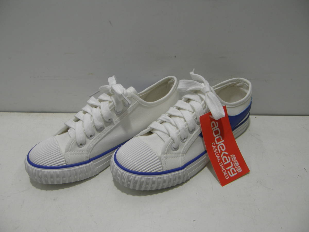 可愛い!シンプルスニーカー!ブルーライン!23cm(白)拍卖