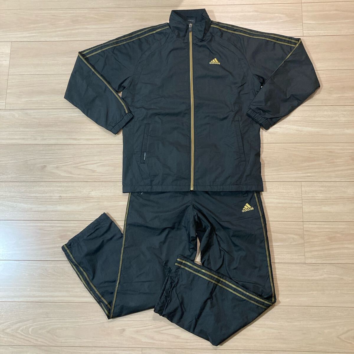 adidas アディダス CLIMAPROOF ナイロンジャージ ウィンドブレーカー 上下セット セットアップ Lサイズ 黒 美品拍卖