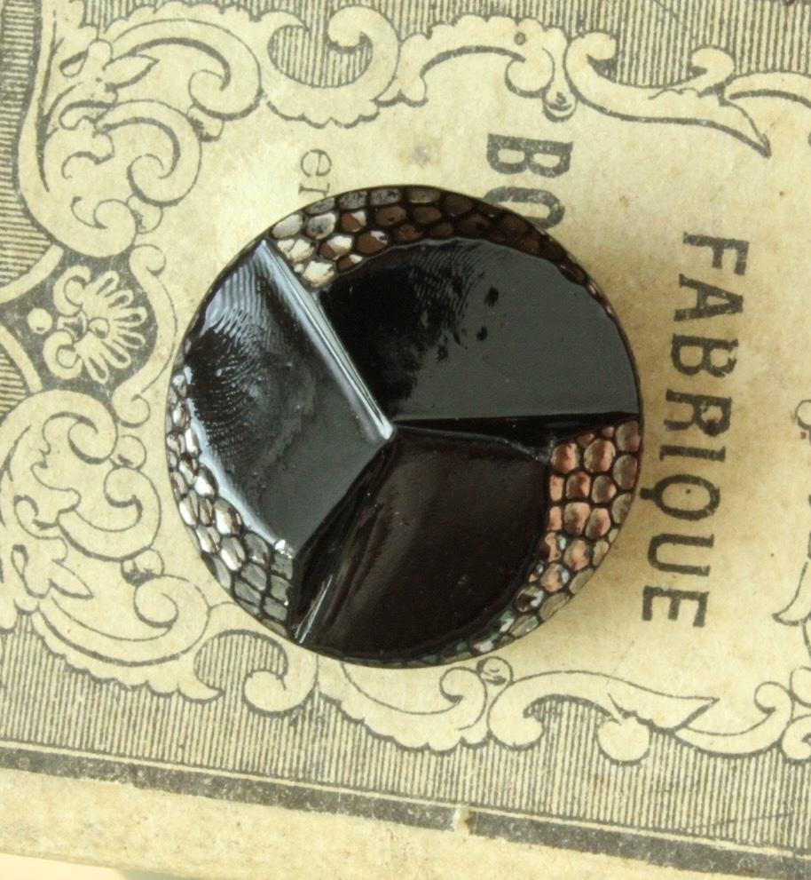 即決 ブラックガラスボタン 1個 φ22mm 黒ガラス シルバーラスター フランス輸入 ヴィンテージ拍卖