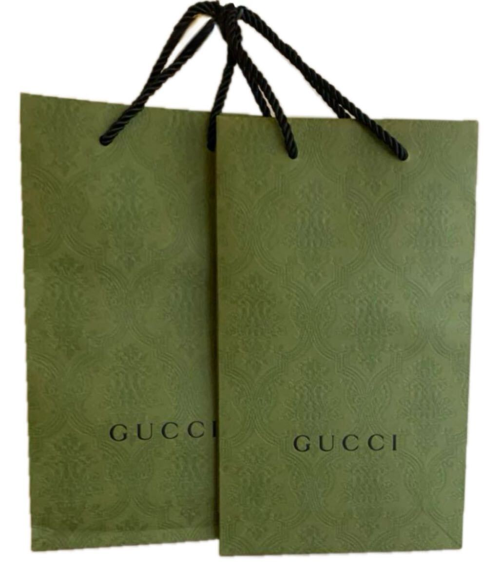 美品 グッチ ショッパー ショッピング バッグ Sサイズ 2枚セット ショップ袋 GUCCI ブランド紙袋 手提げ 紙袋拍卖