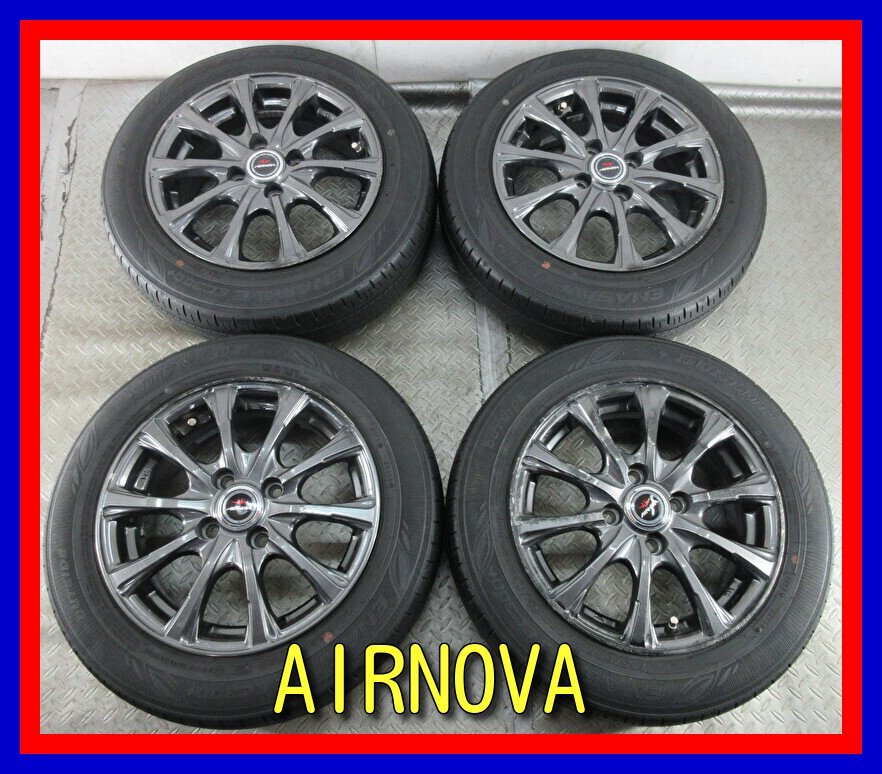 ■中古タイヤホイール■ AIRNOVA 14インチ 5.5J +42 4H 100 DUNLOP EC300+ 165/65R14 79S S 夏 激安 送料無料 K758拍卖