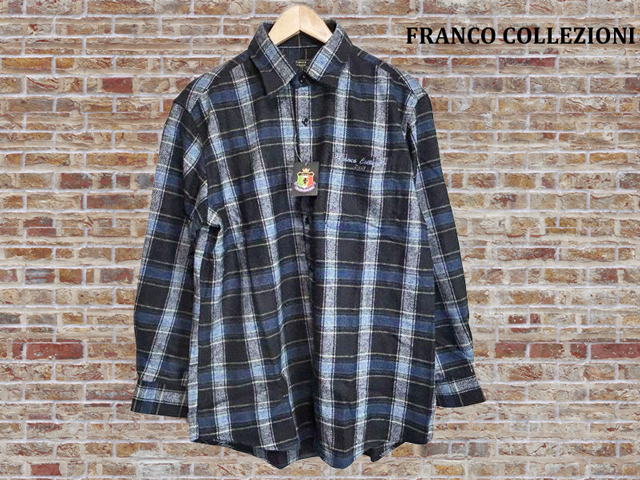 41248-1-a15 ネイビー系 Lサイズ 4895円 FRANCO COLLEZIONI ウール入り暖か長袖シャツ拍卖