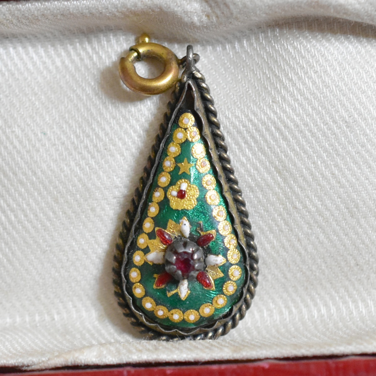 フランス製アンティーク エモーブレッサン ブレッサンエナメル/七宝のペンダントトップ/チャーム 古ガラス付き 本物保証 ※丸環交換可※拍卖
