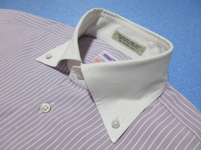 SCHIATTI/スキャッティ 長袖BDシャツ/クレリック ホワイト/パープル/クラスターストライプ 39 フレンチフロント 綿100% クリ済 日本製!拍卖