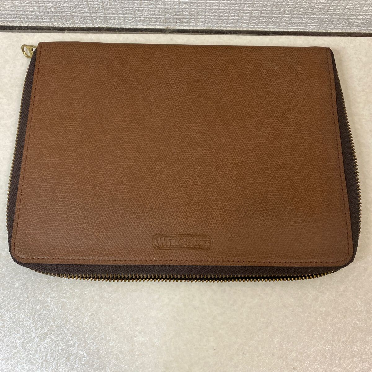 R0502 未使用 White Stag ホワイトスタッグ クラッチバッグ型メモ帳 本革 ブラウン シンプル拍卖
