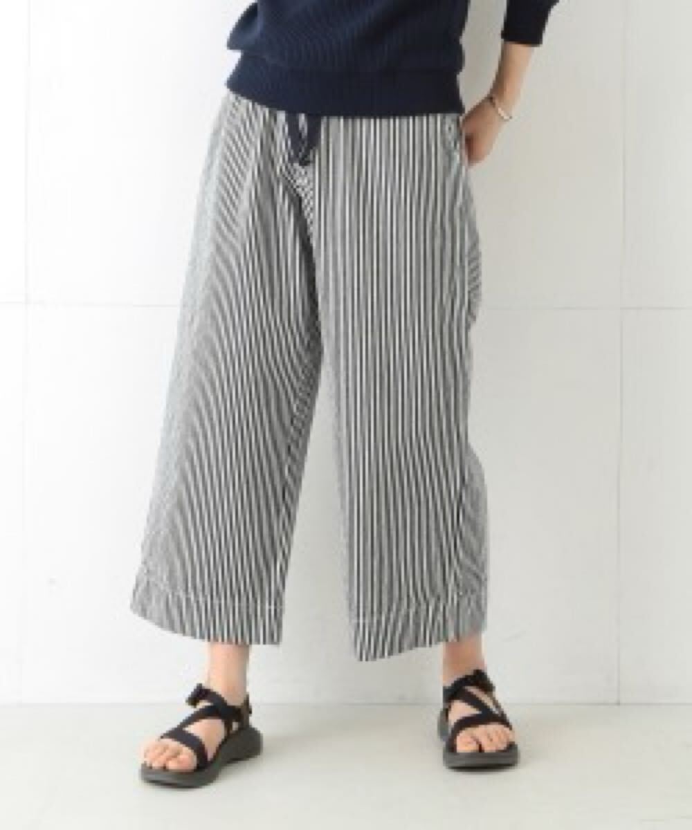 BEAMS BOY ビームスボーイ ladies レディース 日本製 ヒッコリー ワイドイージーパンツ ボトムス size:ONE SIZE collar:ライトブルー拍卖