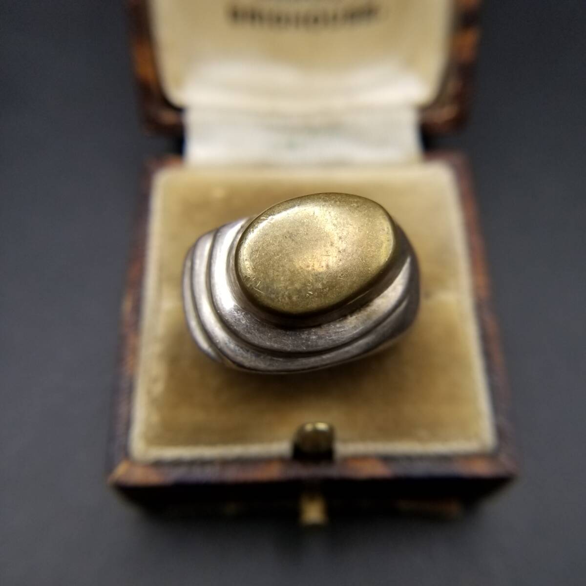 メキシコ 925 シルバー レイヤード 真鍮Mix ヴィンテージ リング 銀 指輪 オーバルトップ シンプル 大ぶり 重厚感 Taxco タスコ Y23-H拍卖