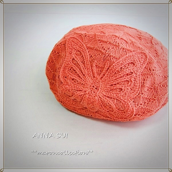 未使用 * ANNA SUI アナスイ * 日本製 * 帽子 * 手洗い可能 * 蝶 サーモンピンク拍卖