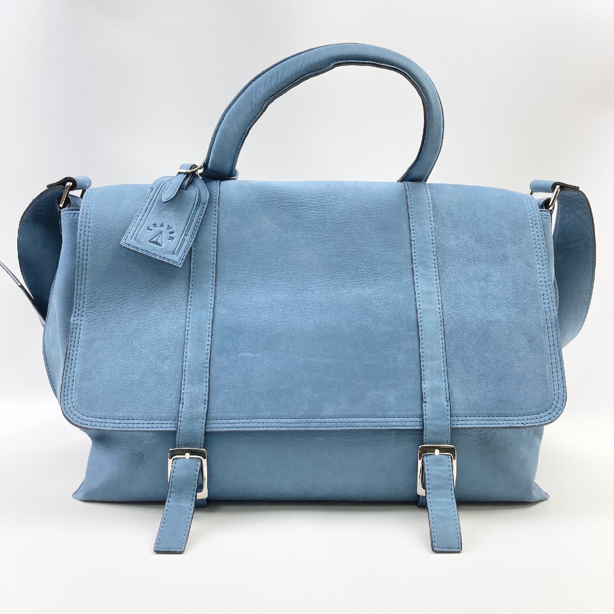 rm) TRAVER トレヴァー PortLouis50 メッセンジャーバッグ ショルダーバッグ ハンドバッグ ヌバックレザー ブルー系 大容量 ※中古拍卖