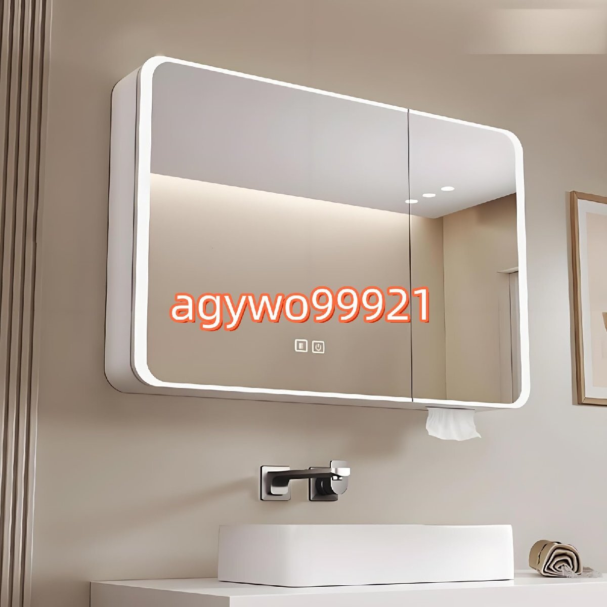 洗面化粧台 ミラー付き照明付き薬キャビネット、LEDライトとミラー付き ミラーキャビネット、洗面所鏡タッチコントロール(80*11*65cm)拍卖