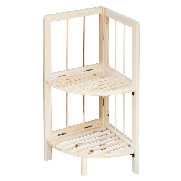 折りたたみ コーナーラック 2段 ナチュラル 50623拍卖