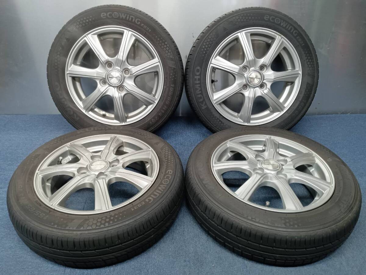 ★8-8.5分山★23年製★ KUMHO ecoWING ES31 155/65R14 社外ホイール 14×4.5J +45 4H-100 4本セット 軽自動車等 B705拍卖