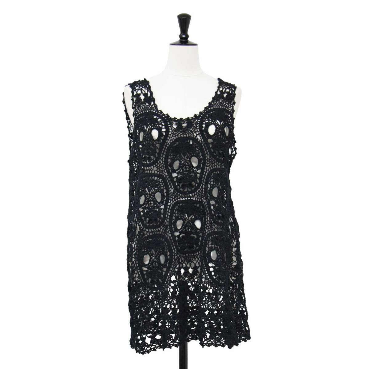 HYSTERIC GLAMOUR ヒステリックグラマー ニット ブラック 黒 サイズ:FREE / クロッシェ編み コットン ノースリーブ ニット / チュニック拍卖