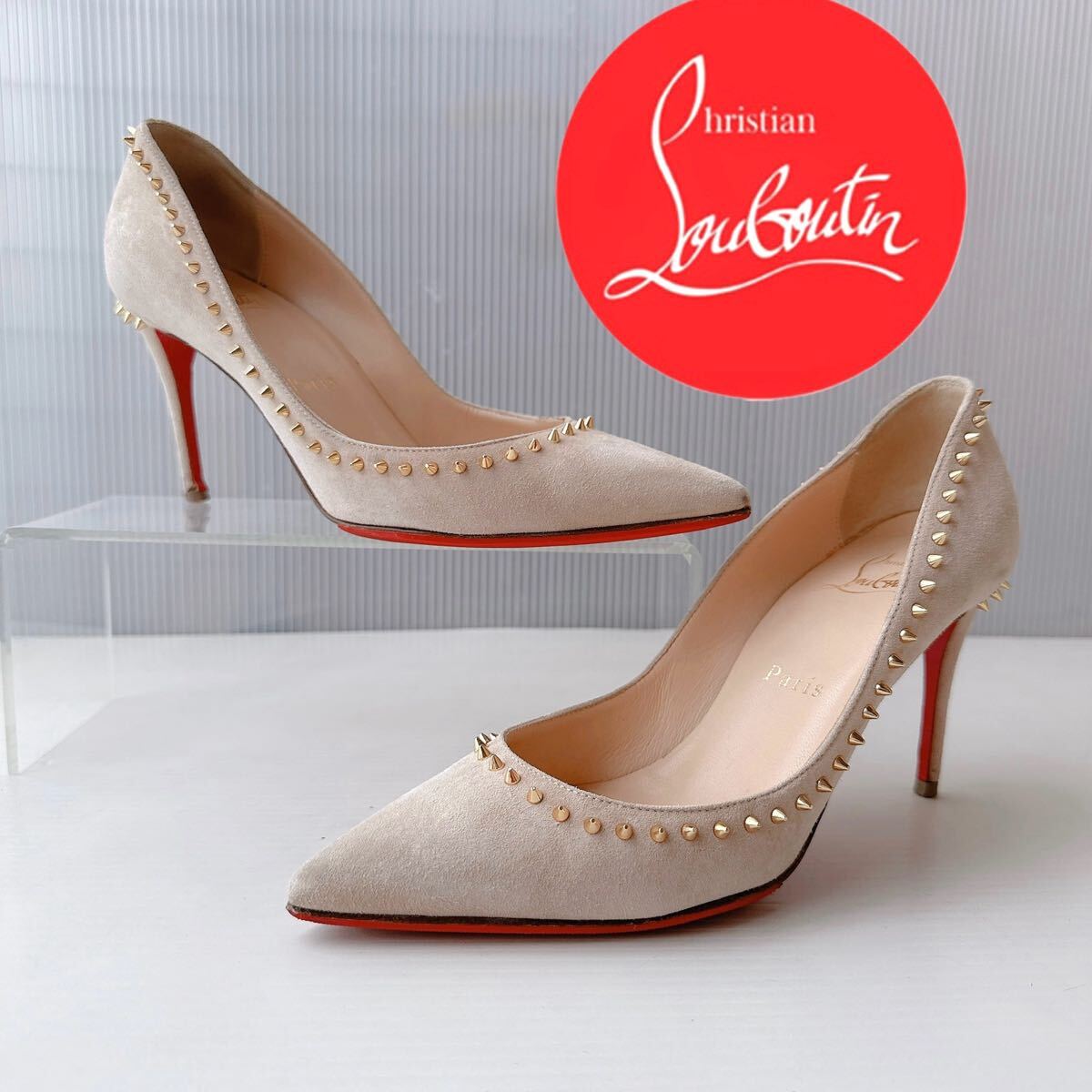 Christian Louboutin クリスチャンルブタン スタッズ ハイヒール パンプス ポインテッドトゥ スエード 35 美品 靴 レーディス シューズ拍卖