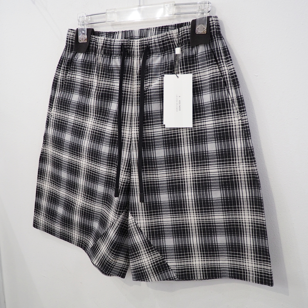 新品 定価38500円 エヌハリウッド 23ss シャドー チェック ワイド ショート パンツ 黒 ブラック 36 メンズ S M XS N.HOOLYWOOD ショーツ 夏拍卖