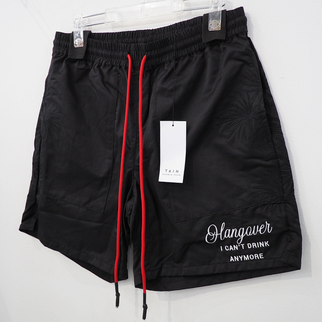 新品 定価24200円 タインダブルプッシュ 刺繍 ショート パンツ 黒 ブラック メンズ M S サイズ ショーツ TAIN DOUBLE PUSH ナイロン 膝上拍卖