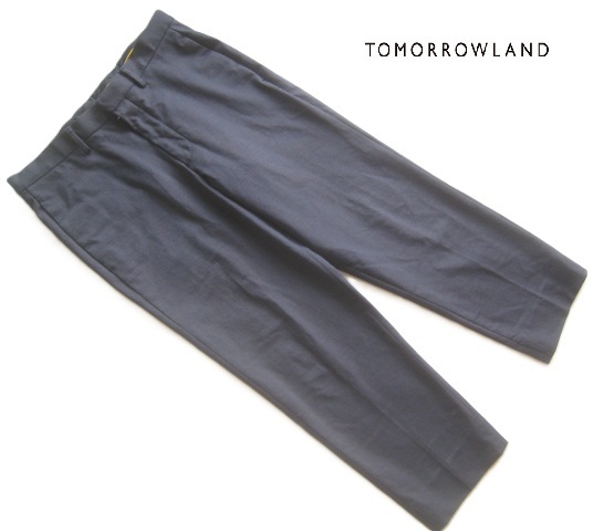 美品日本製!!トゥモローランド TOMORROWLAND*美シルエット ストレッチコットンナイロンスラックス・パンツ 46 実寸M 濃灰 ダークグレー拍卖
