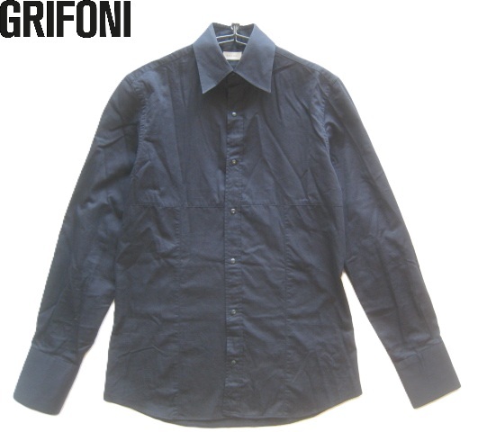 極上イタリア製!!マウロ グリフォーニ GRIFONI*SHIPS購入 スナップボタン 切り替えデザインシャツ S 黒 ブラック拍卖